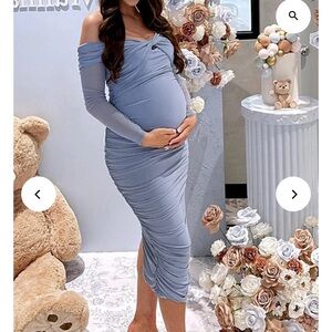 Chic Off-Shoulder Maternity Dress in Blue
